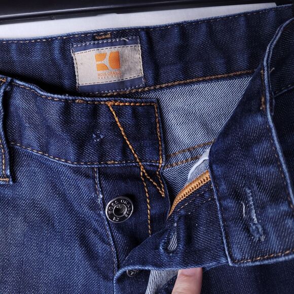 Hugo Boss Jeans Mens 31/32 Dark Wash Orange Regular Fit Button Fly - Picture 5 of 16